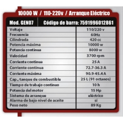 Generador De Gasolina 10000 Wattios 110 Voltios/ 220 Voltios Ferreteria