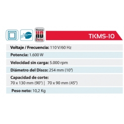 Ingleteadora 10 Pulgadas 255 Milímetros 1600 Watts Para TKMS-10 Ferreteria