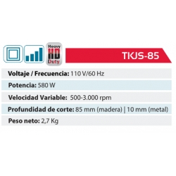 Sierra Caladora 580 Watts 85 Milímetros /10 Milímetros Para TKJS-85 Ferreteria