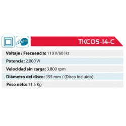 Tronzadora 14 Pulgadas 355 Milímetros 2000 Watts Para TKCOS-14-C Ferreteria