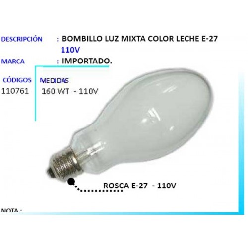 Bombillo Luz Mixta Color Leche E-27 110 Voltios