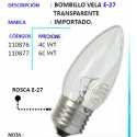 Bombillo Vela E-27 Transparente. 