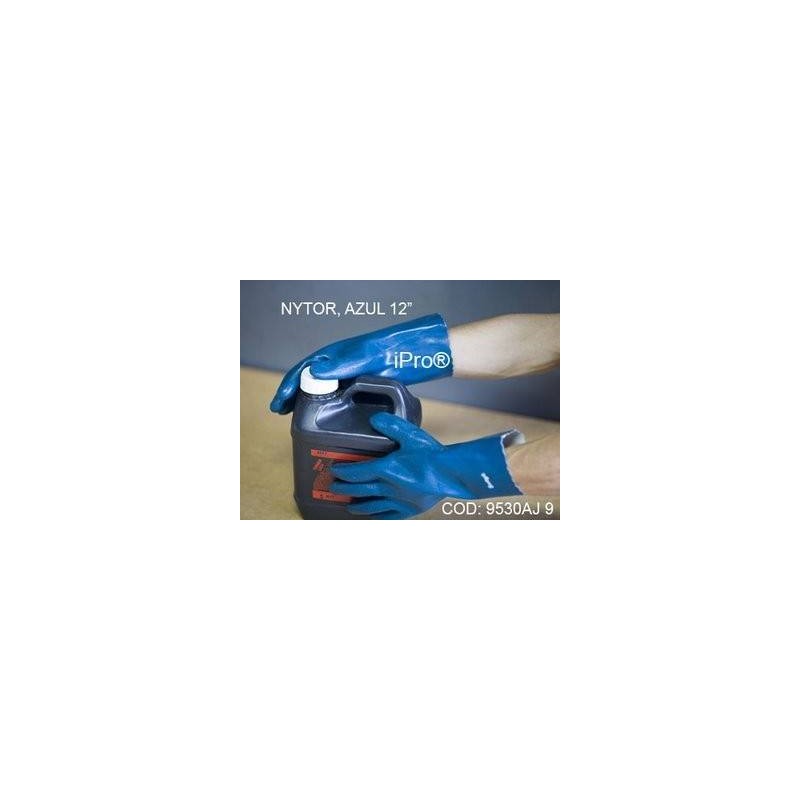 Guante HYTI, azul 12" sin interlock, palma lisa Ferreteria