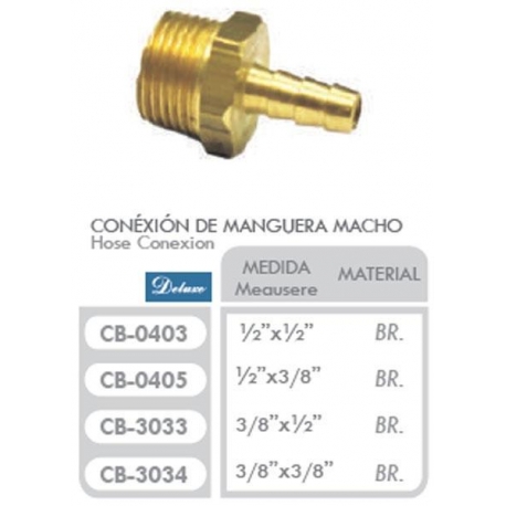 Conexion Manguera Macho 3/8 NPT X 3/8 Pulgada Espiga Ferreteria