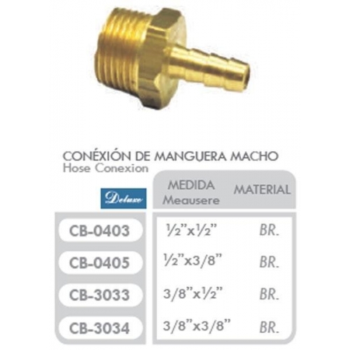 Conexion Manguera Macho 3/8 NPT X 3/8 Pulgada Espiga