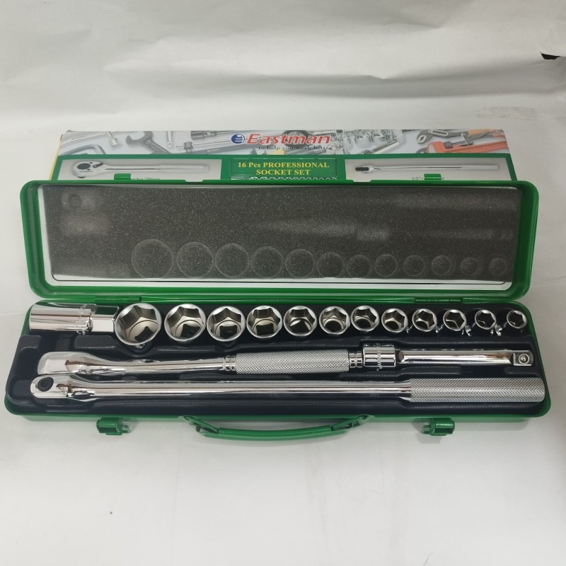 Juego de Dados 16 Piezas Hexagonal Marca Eastman Cuadrante 1/2 de 10 - 27 mm