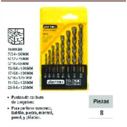 Mechas Pulgadas Juego de 8 Piezas para Concreto Ferreteria