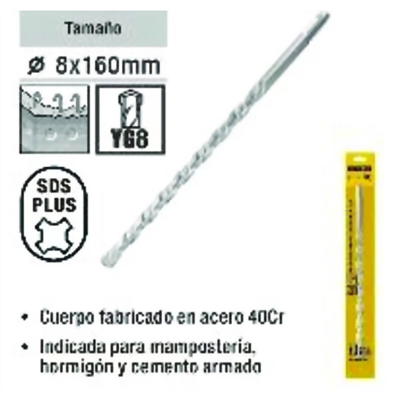 Mecha para Martillo Eléctrico 8x160mm Ferreteria