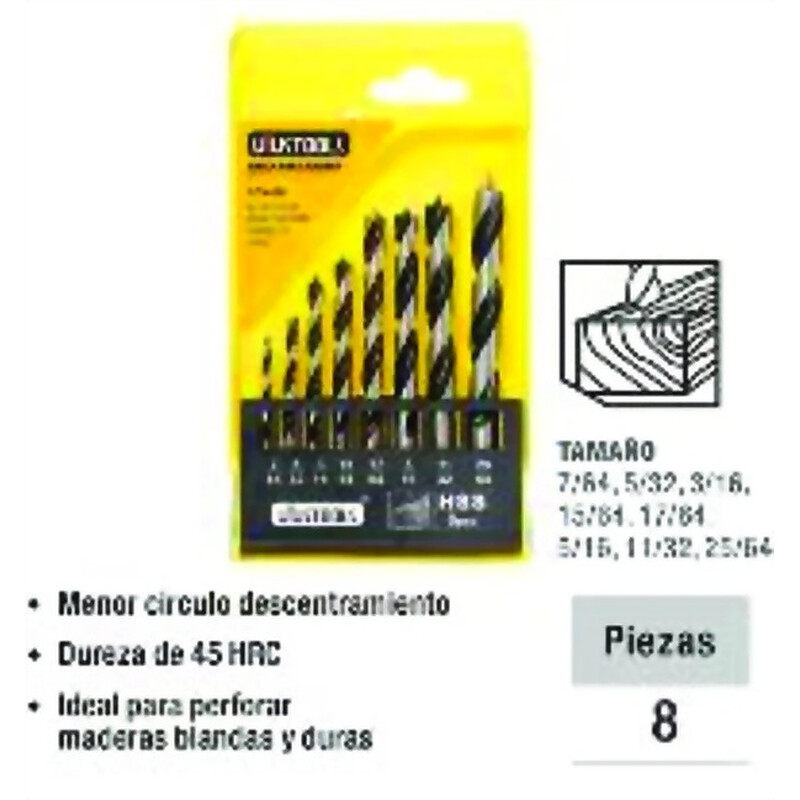 Mechas Juego 8 PZAS Madera en Pulgada Ferreteria