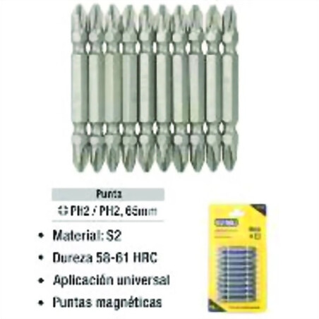 PUNTA S2 PH2/PH2 65 MM JUEGO 10 PIEZAS UYUSTOOLS Ferreteria