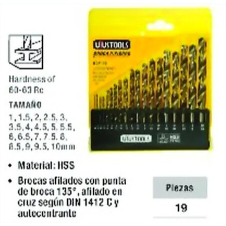Mechas Jgo. 19pzs HSS Uyustools 1 a 10mm Ferreteria