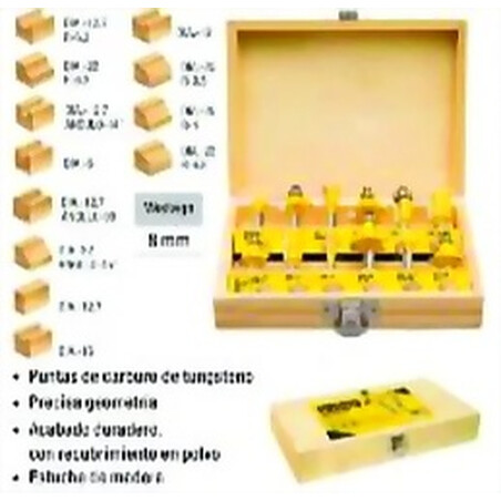 MECHAS FRESADORA 8MM JUEGO 12PZ UYUSTOOLS Ferreteria