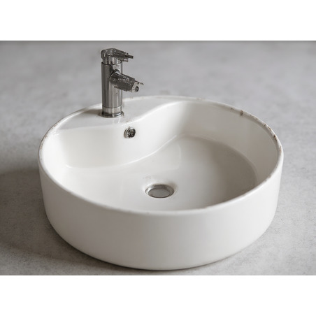 LAVAMANOS ARTISTICO REDONDO BLANCO SOBREPONER GRIFO MONOMANDO 41x41x14 5