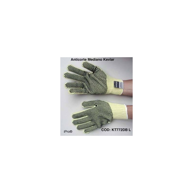 Guante anticorte mediano Kevlar (Dupont) palma dorso con puntos PVC Ferreteria