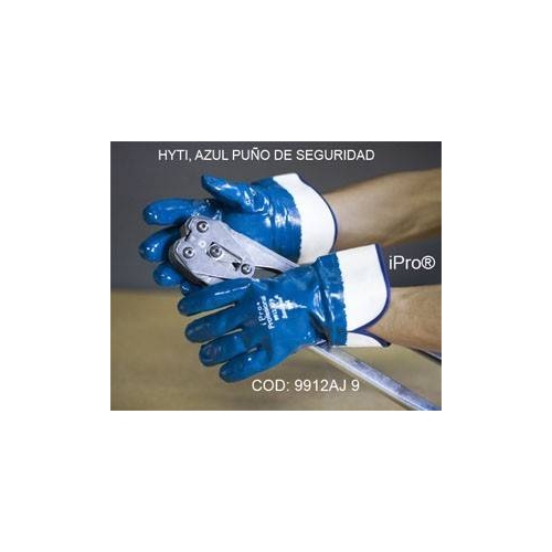 Par de guante Hyti color azul palma lisa puño seguridad de 55/1000 talla 9-9 5